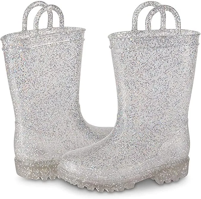 sporto Kids Boots Jazz Waterproof Slip-On Lined Glitter Rubber Rain Shoes Classic All-Weather