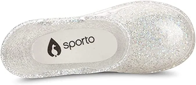 sporto Kids Boots Jazz Waterproof Slip-On Lined Glitter Rubber Rain Shoes Classic All-Weather