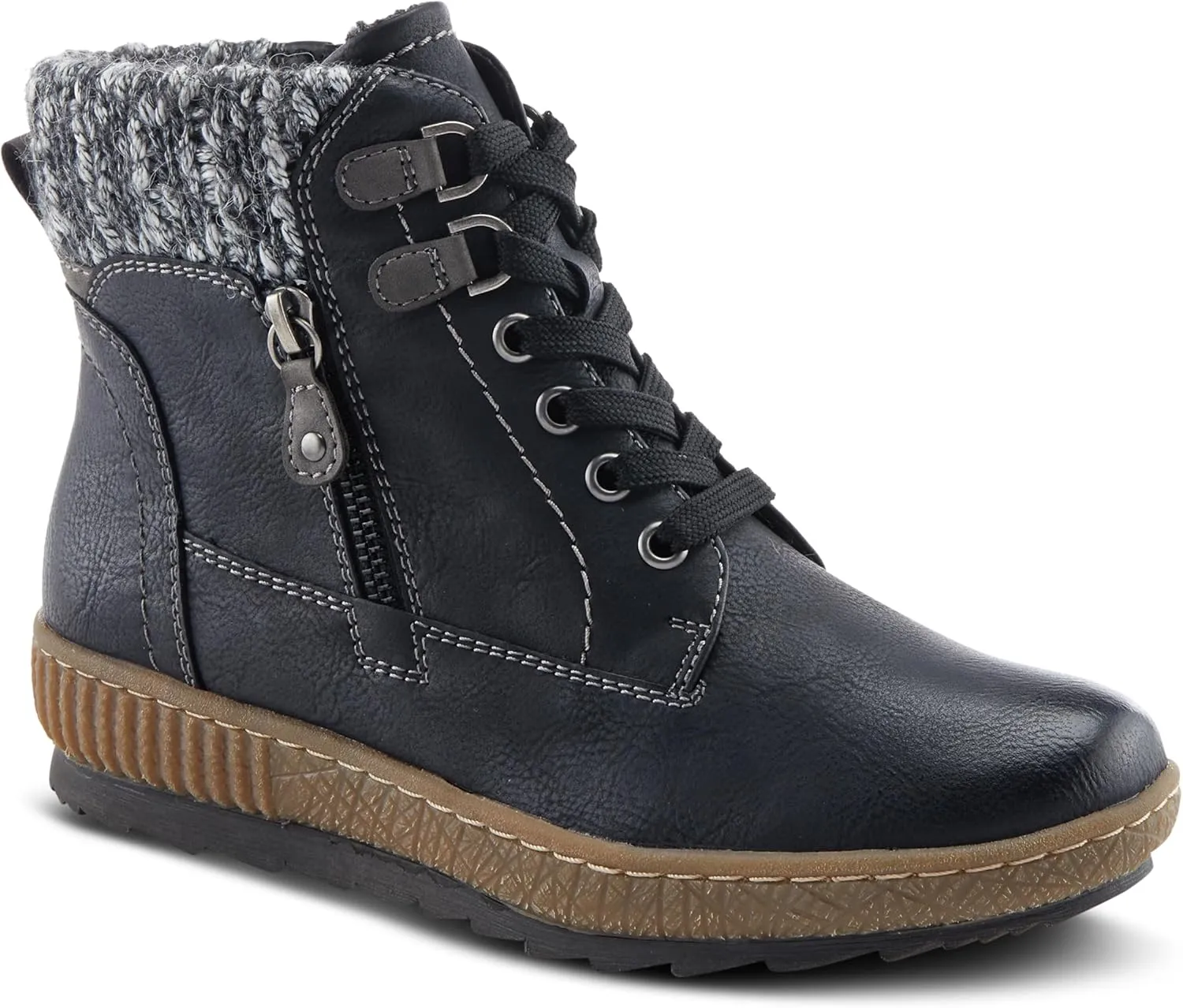 Spring Step Relife Karlene Waterproof Ankle Boots for Women | Shoes for Women with Sweater Top, Decorative Zipper and Cozy Sherpa Lining