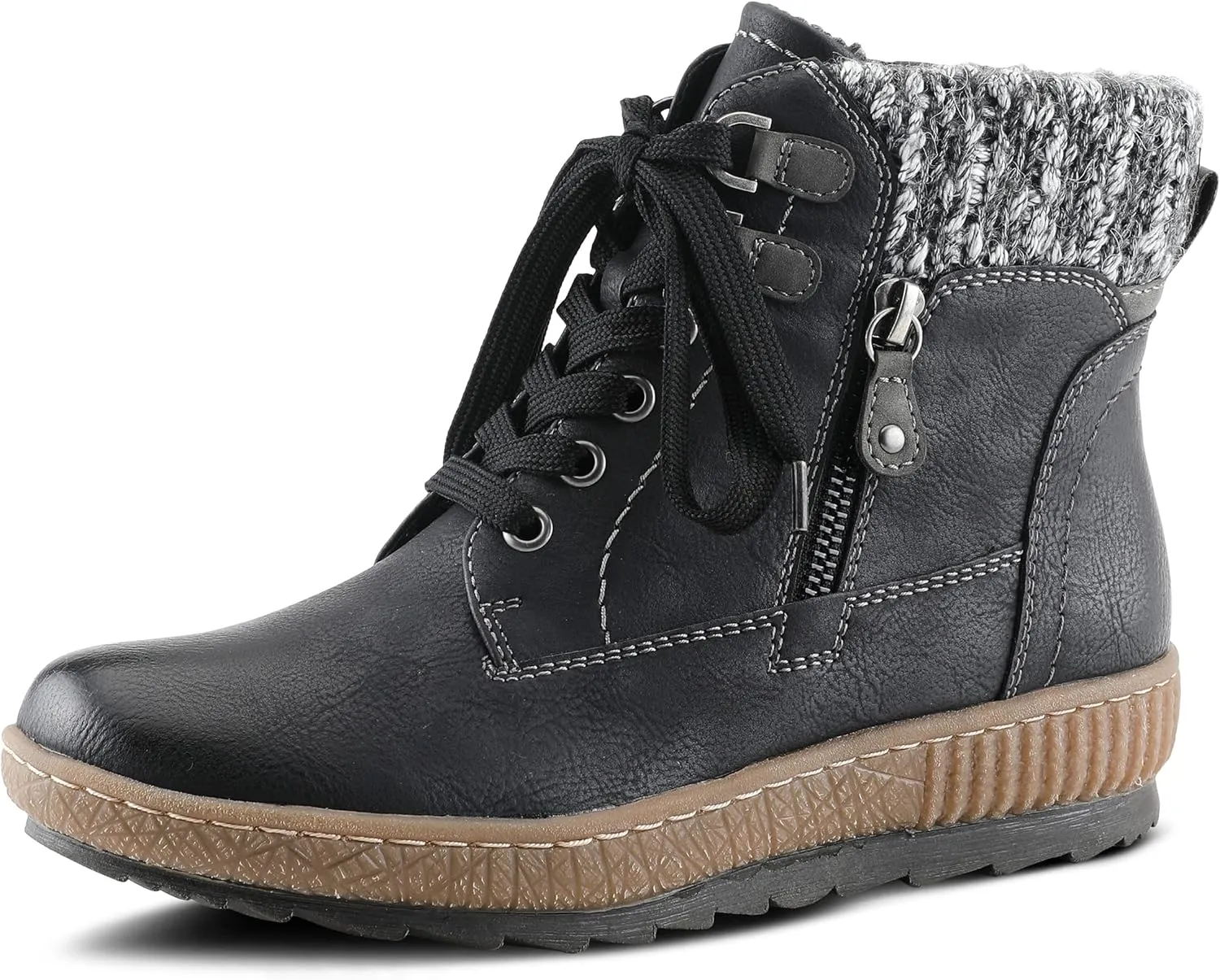 Spring Step Relife Karlene Waterproof Ankle Boots for Women | Shoes for Women with Sweater Top, Decorative Zipper and Cozy Sherpa Lining