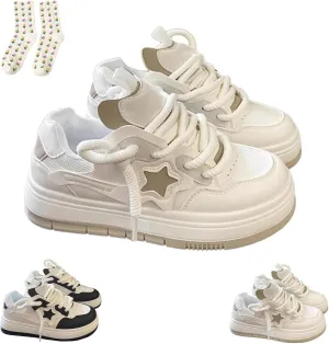 Star Shoes Walking Sneakers for Women Low Top Lace-up Comfort Casual Shoes Y2K Aesthetic Chunky Platform Sneakers