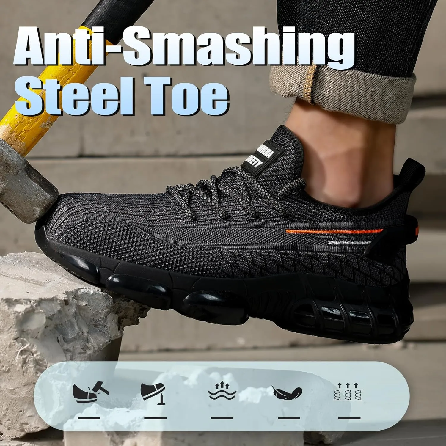 Steel Toe Shoes for Men Lightweight Work Shoes Construction Industrial Work Tennis Shoes Safety Shoes Comfortable Steel Toe Sneakers for Men Women