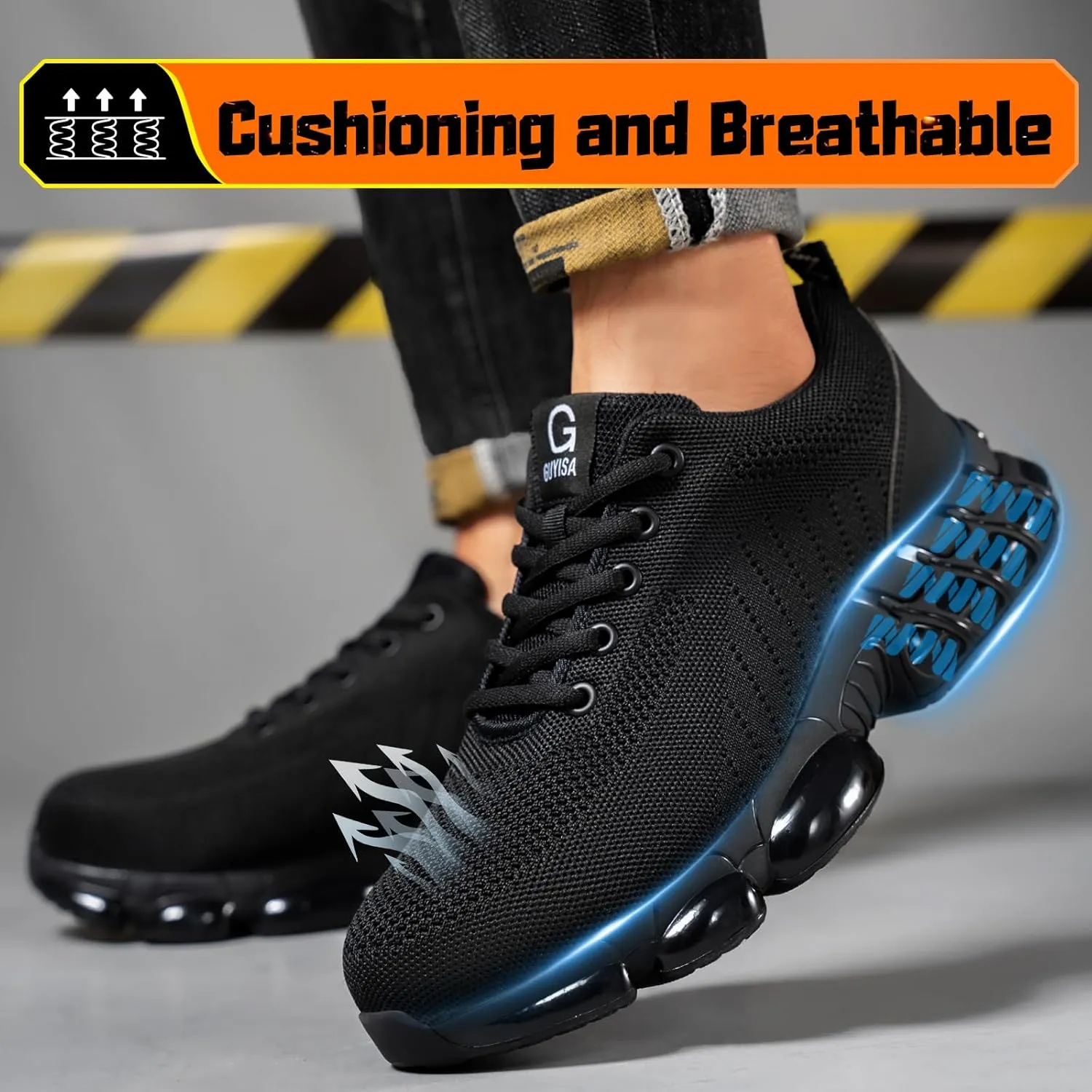 Steel Toe Shoes for Men Lightweight Work Shoes Safety Shoes Air Cushioned Steel Toe Sneakers Indestructible Steel Tennis Toe Shoes Construction Industrial Work Safety Sneakers