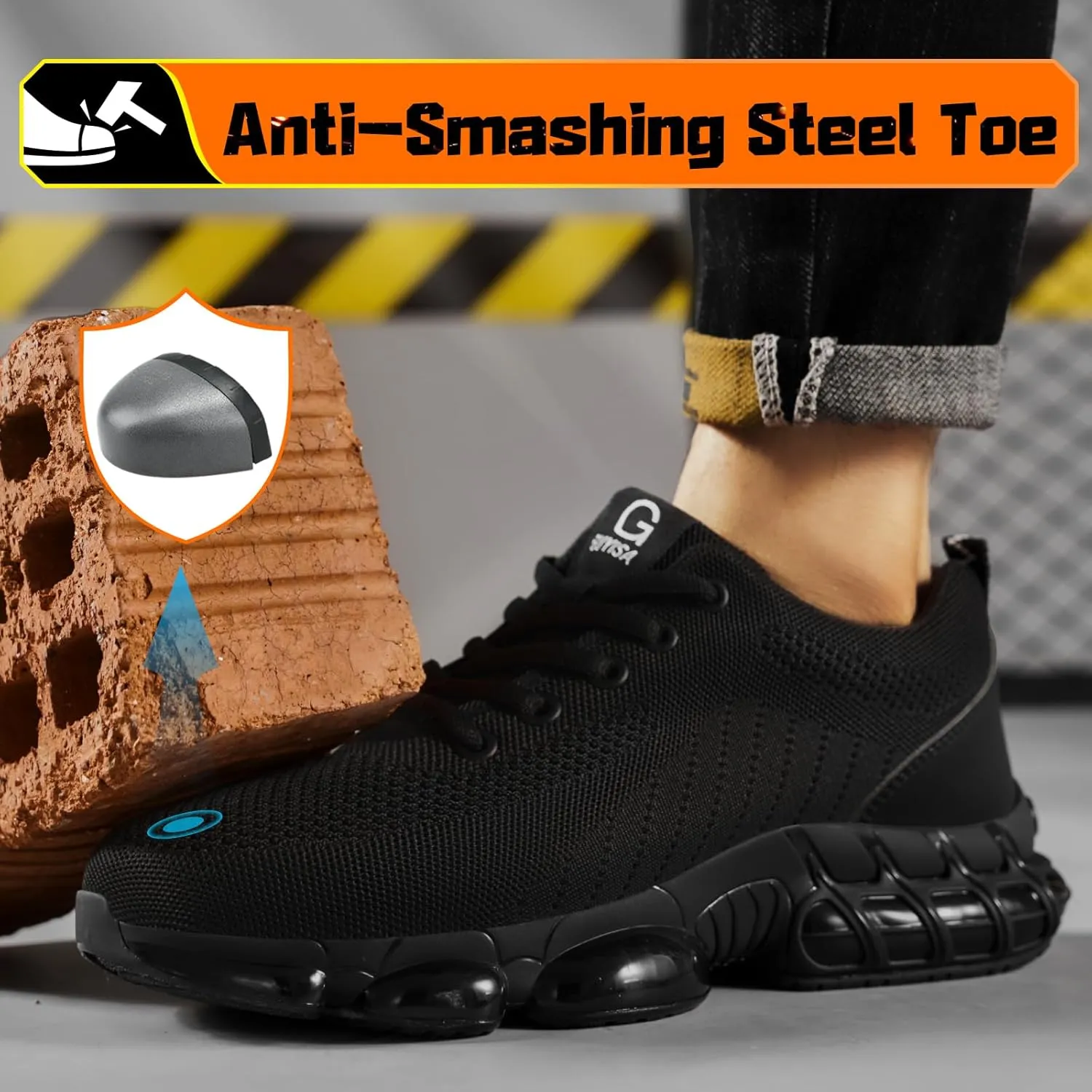 Steel Toe Shoes for Men Lightweight Work Shoes Safety Shoes Air Cushioned Steel Toe Sneakers Indestructible Steel Tennis Toe Shoes Construction Industrial Work Safety Sneakers