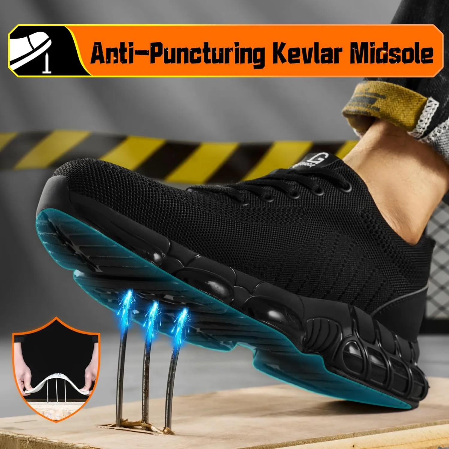 Steel Toe Shoes for Men Lightweight Work Shoes Safety Shoes Air Cushioned Steel Toe Sneakers Indestructible Steel Tennis Toe Shoes Construction Industrial Work Safety Sneakers