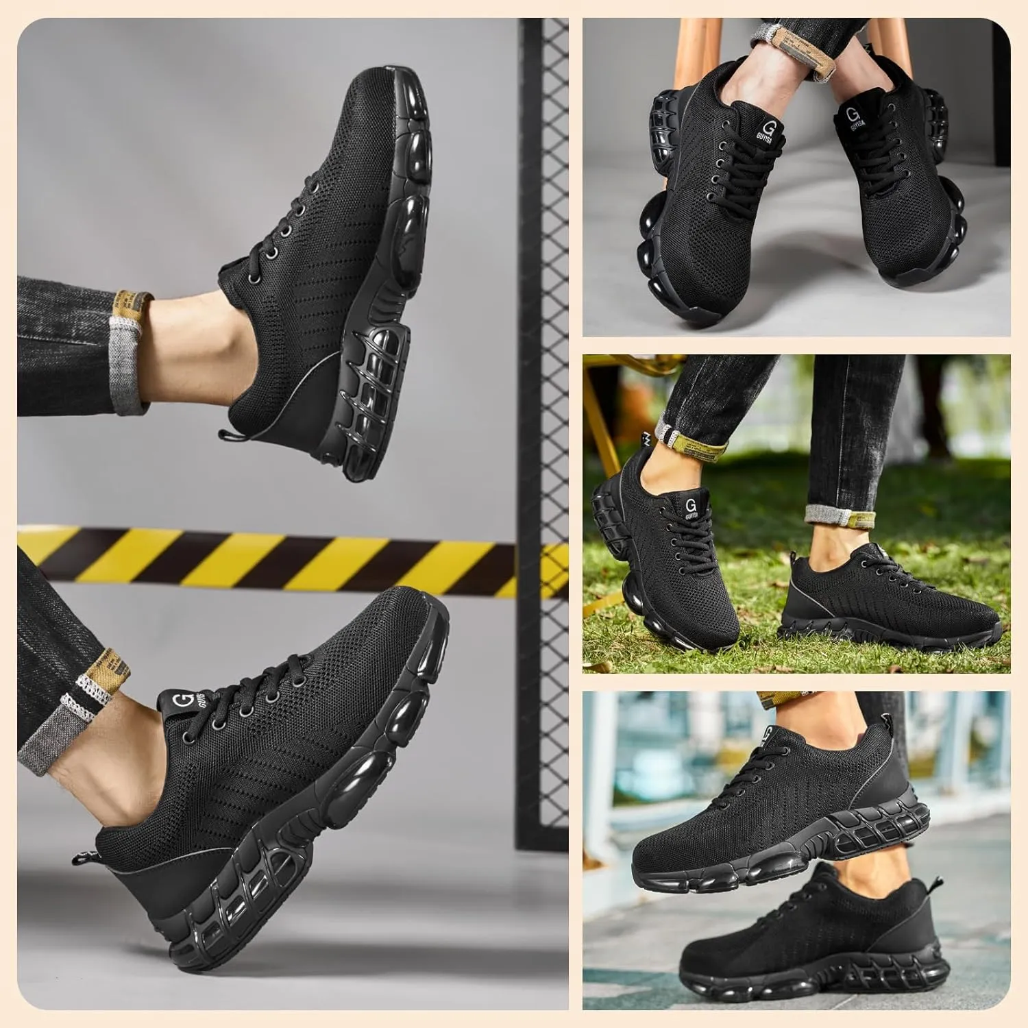 Steel Toe Shoes for Men Lightweight Work Shoes Safety Shoes Air Cushioned Steel Toe Sneakers Indestructible Steel Tennis Toe Shoes Construction Industrial Work Safety Sneakers