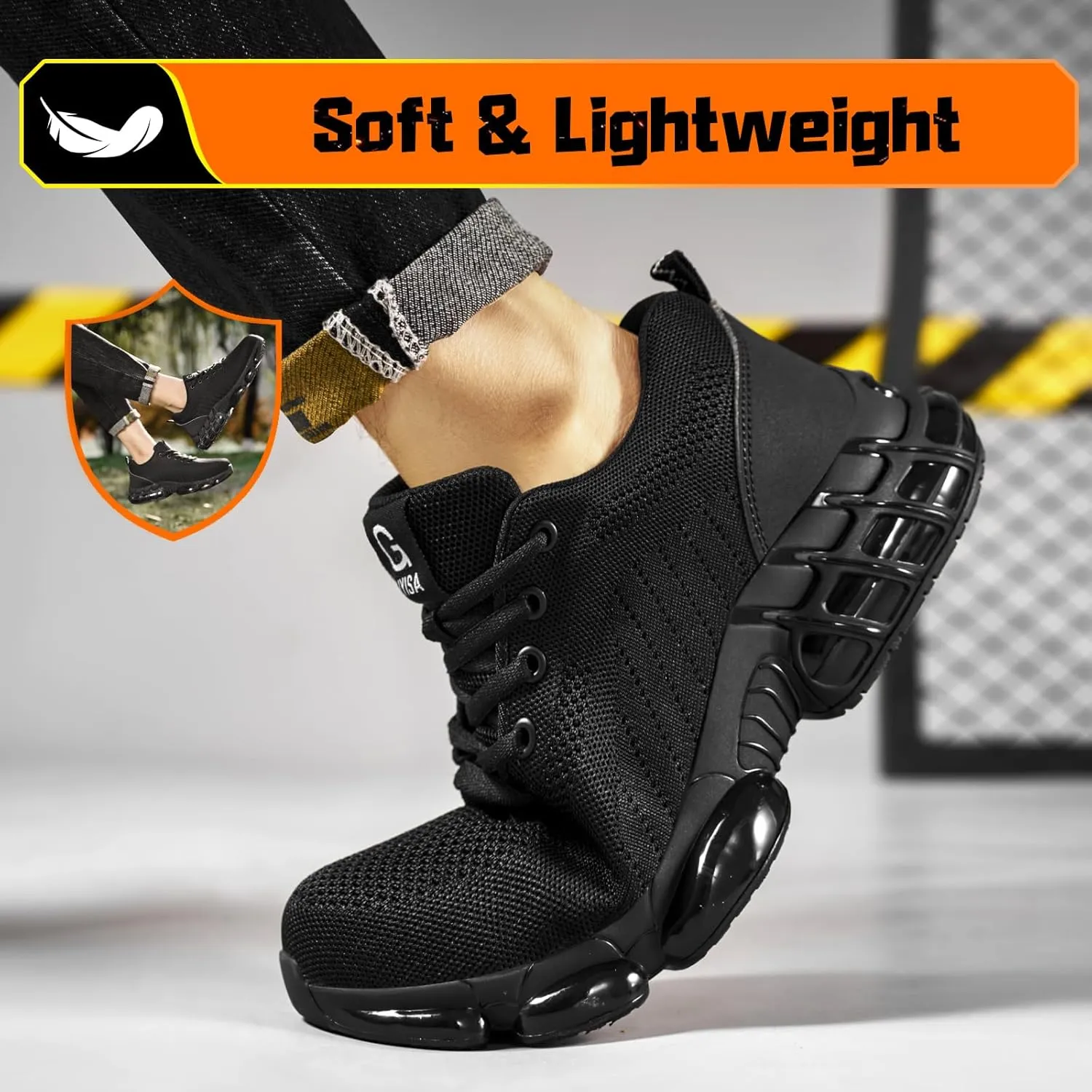 Steel Toe Shoes for Men Lightweight Work Shoes Safety Shoes Air Cushioned Steel Toe Sneakers Indestructible Steel Tennis Toe Shoes Construction Industrial Work Safety Sneakers