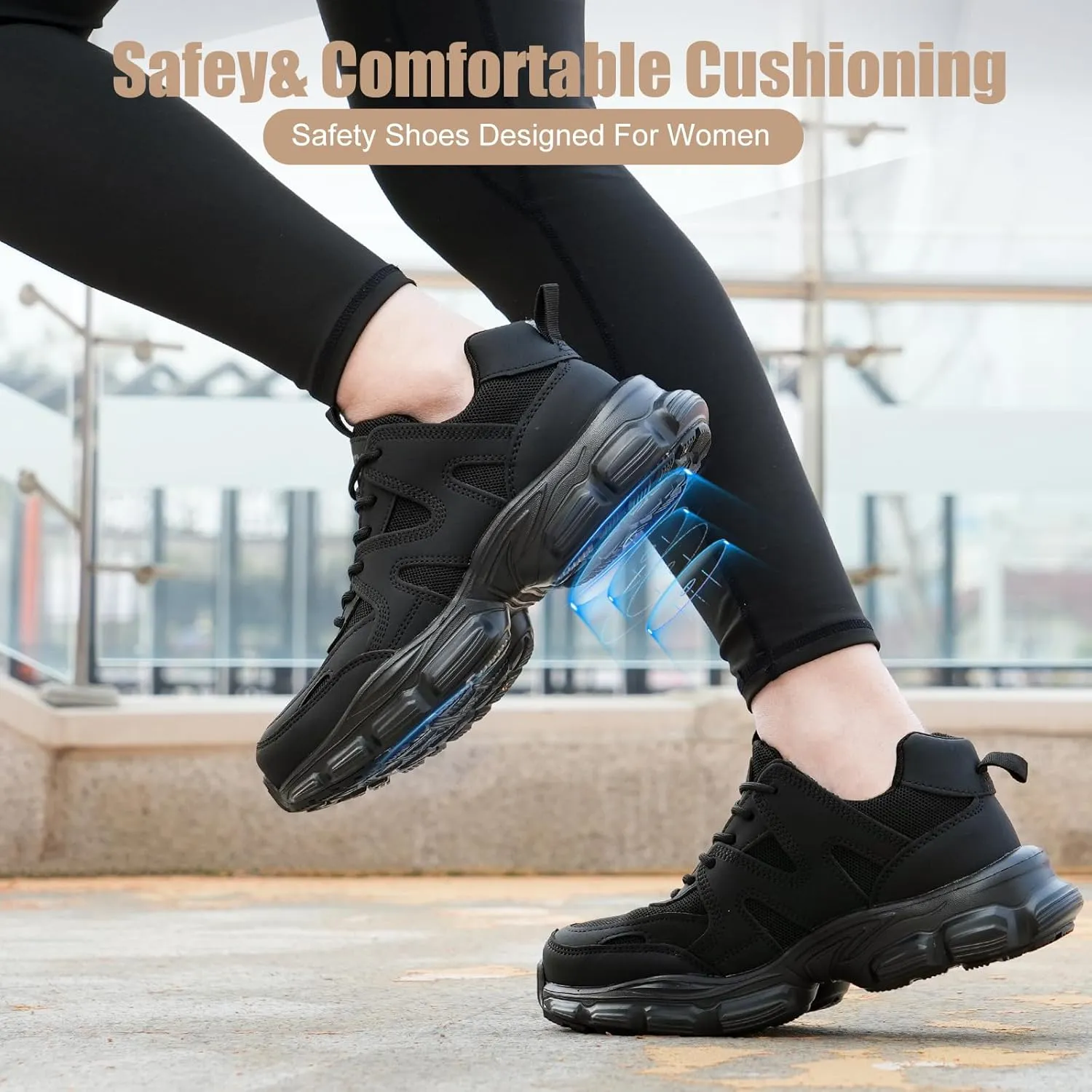 Steel Toe Shoes for Women Men Wide Non Slip Composite Work Sneakers Indestructible Comfortable Safety Tennis Shoes Lightweight Breathable Construction Sneakers Puncture Proof Ergonomic Design