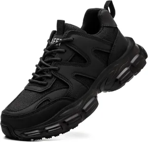 Steel Toe Shoes for Women Men Wide Non Slip Composite Work Sneakers Indestructible Comfortable Safety Tennis Shoes Lightweight Breathable Construction Sneakers Puncture Proof Ergonomic Design