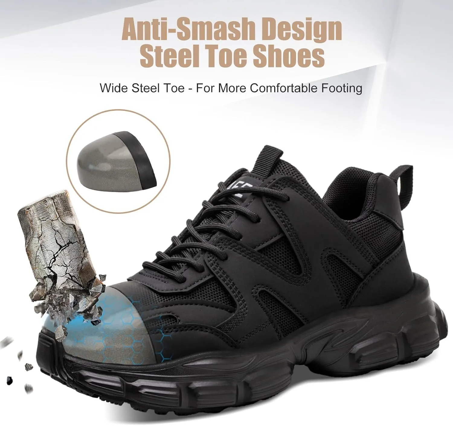 Steel Toe Shoes for Women Men Wide Non Slip Composite Work Sneakers Indestructible Comfortable Safety Tennis Shoes Lightweight Breathable Construction Sneakers Puncture Proof Ergonomic Design