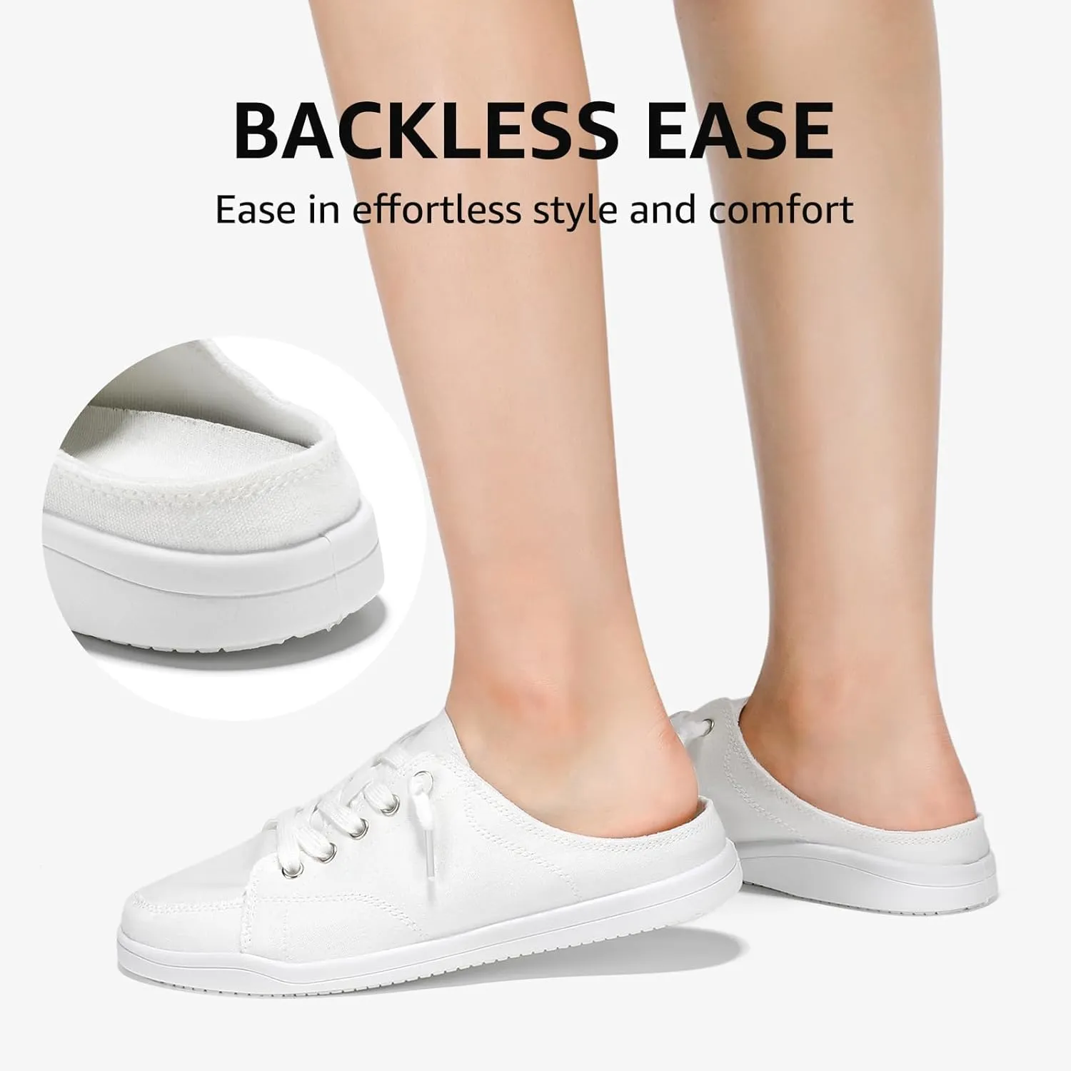 STQ White Slip On Shoes for Women Memory Foam Fashion Sneakers Cute Casual Canvas Mules, Vanilla White Size 8