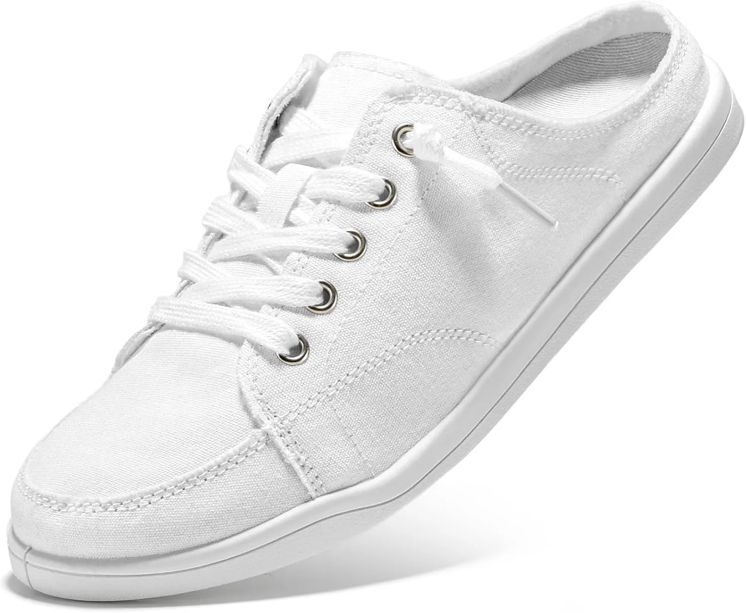 STQ White Slip On Shoes for Women Memory Foam Fashion Sneakers Cute Casual Canvas Mules, Vanilla White Size 8