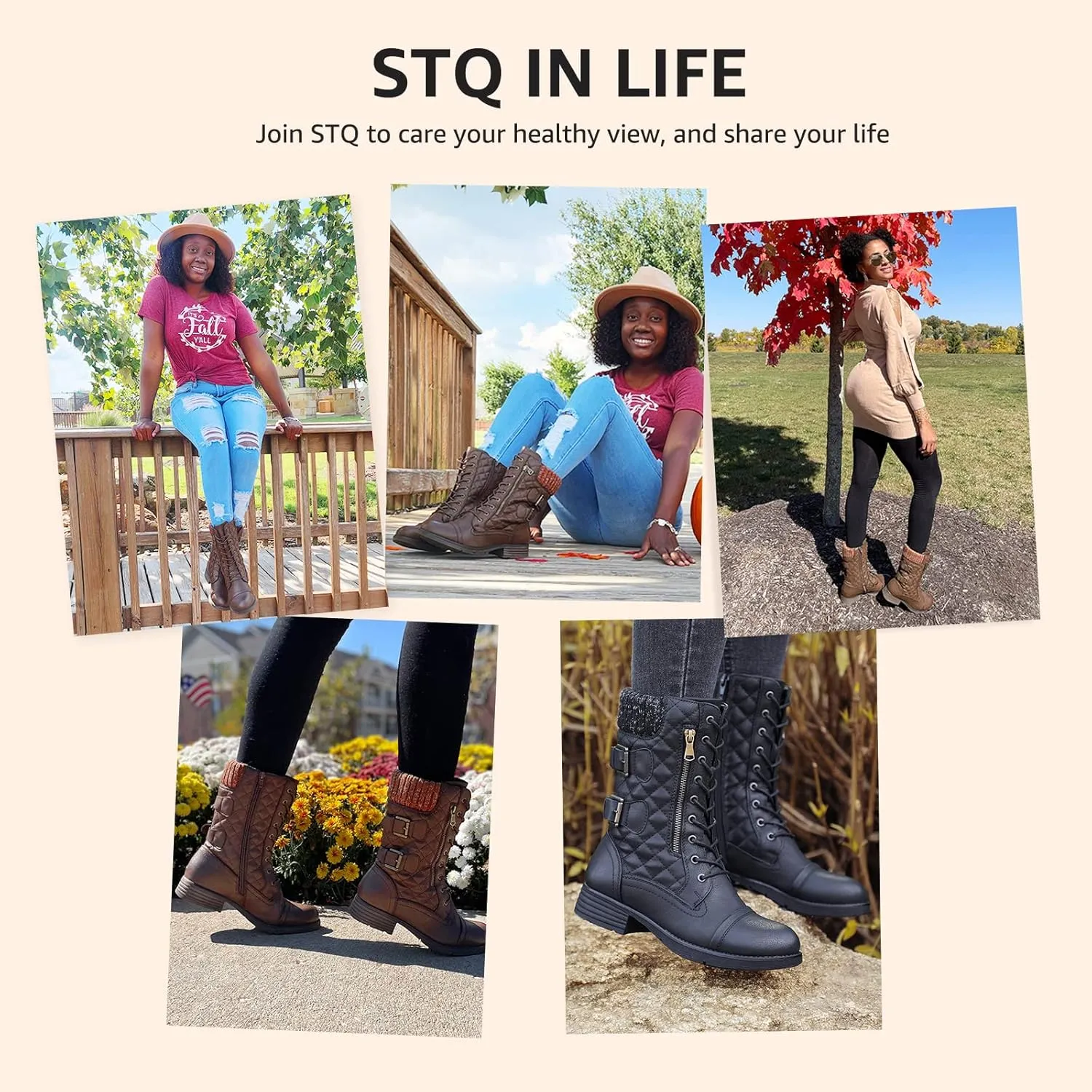 STQ Women's Combat Boots Lace up Ankle Booties