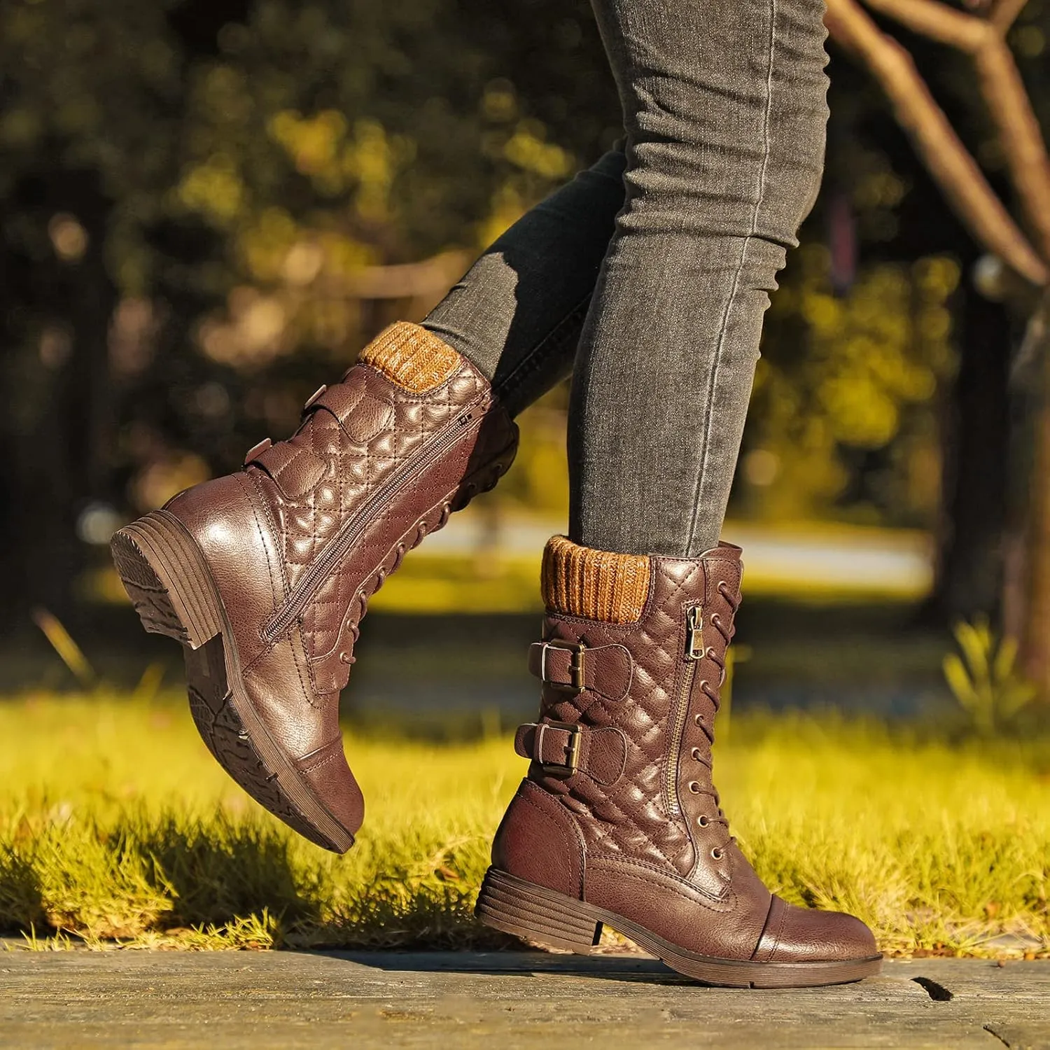 STQ Women's Combat Boots Lace up Ankle Booties