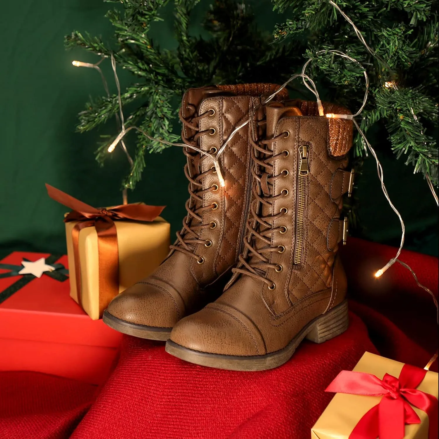STQ Women's Combat Boots Lace up Ankle Booties