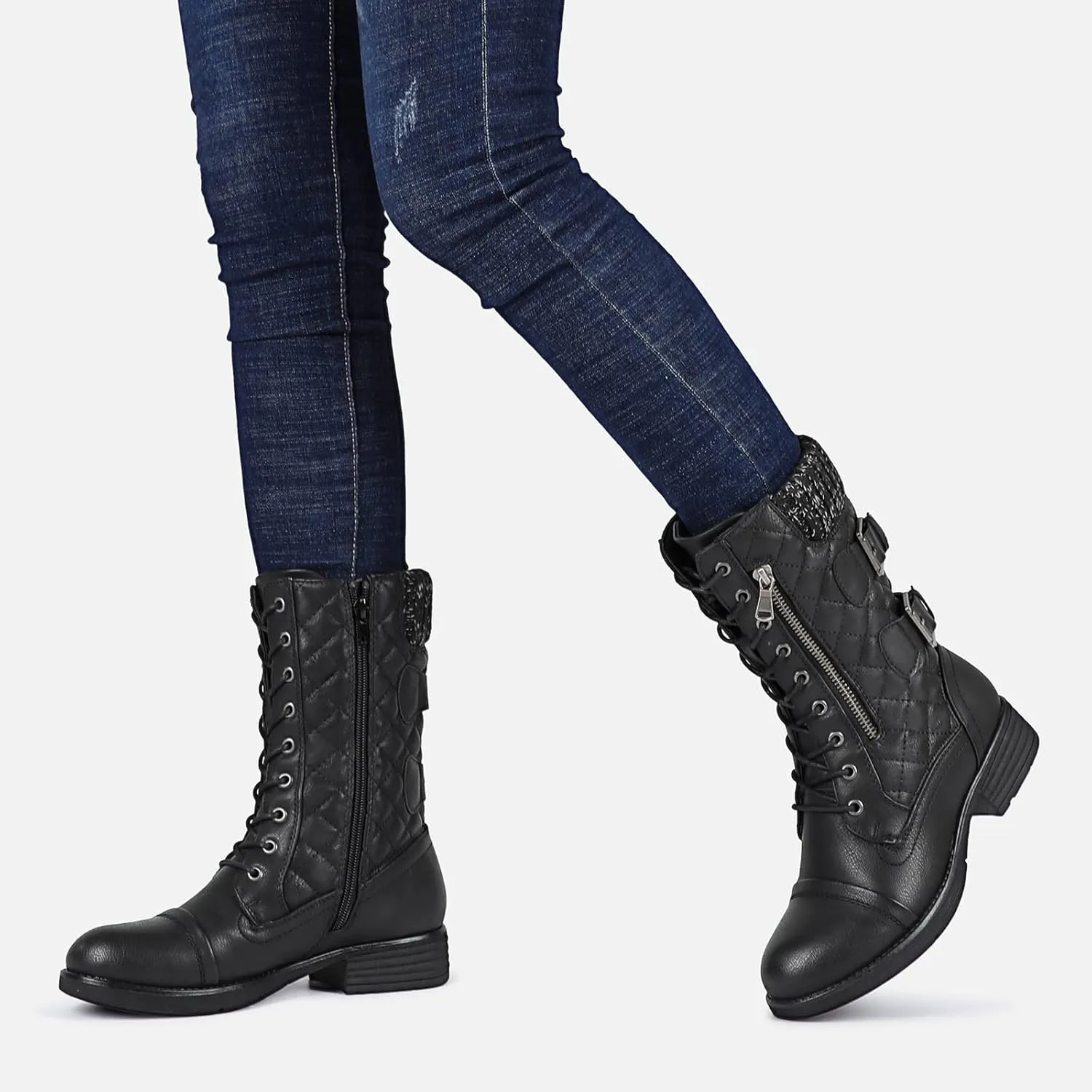 STQ Women's Combat Boots Lace up Ankle Booties
