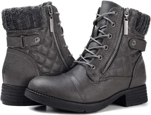 STQ Women's Combat Boots Lace up Ankle Booties
