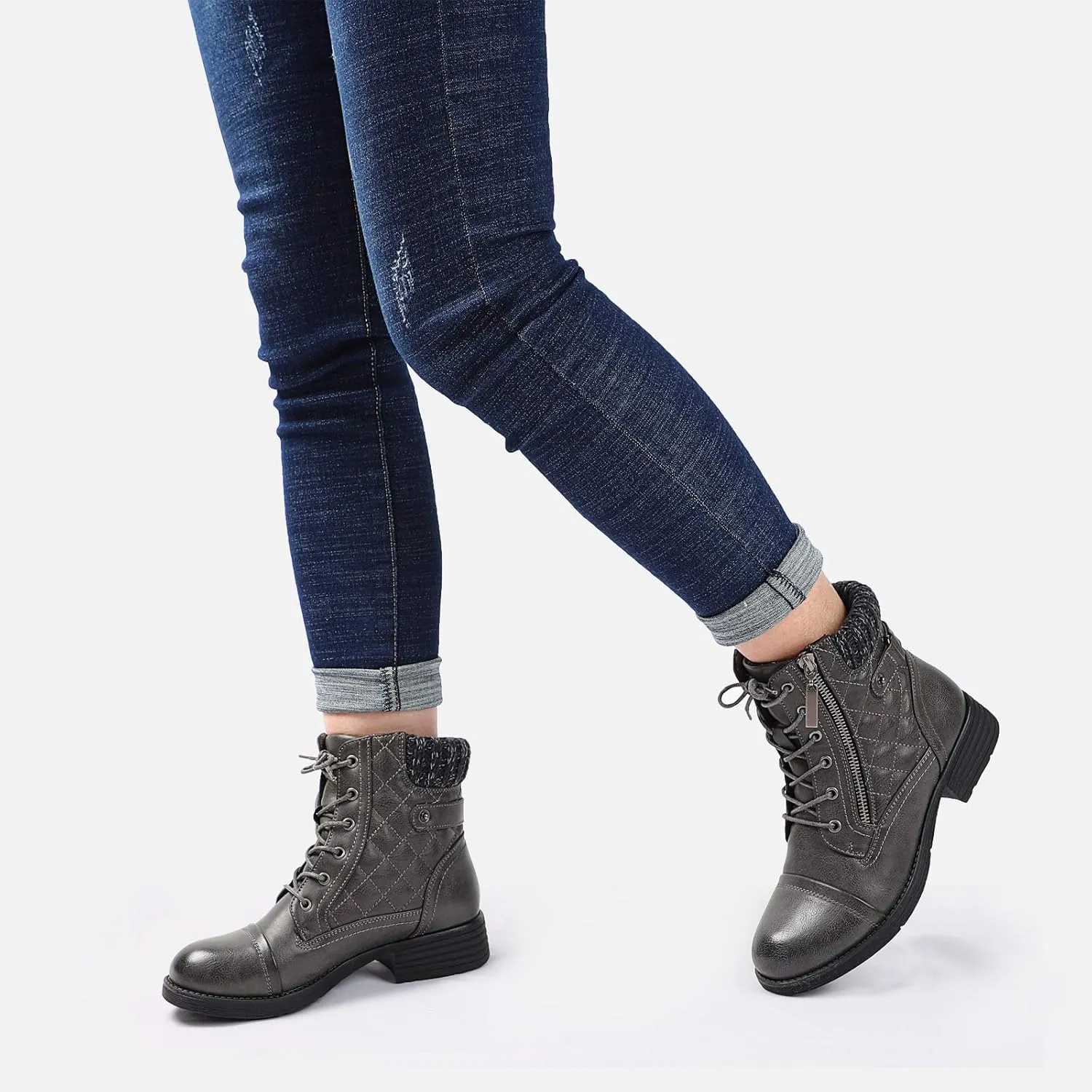 STQ Women's Combat Boots Lace up Ankle Booties