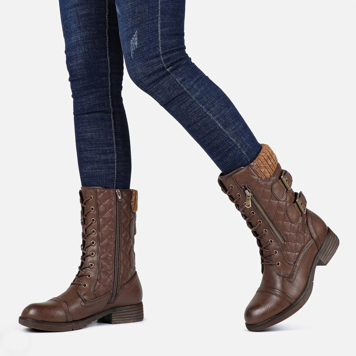 STQ Women's Combat Boots Lace up Ankle Booties