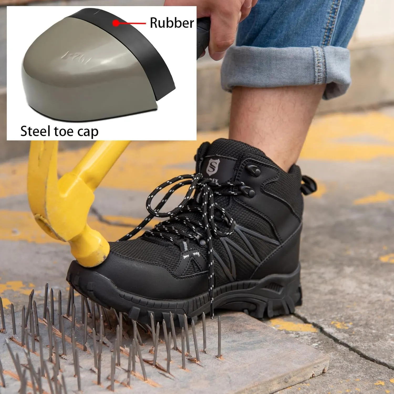 SUADEX Steel Toe Boots for Men Work Safety Indestructible Boots for Women Construction Shoes Composite Toe