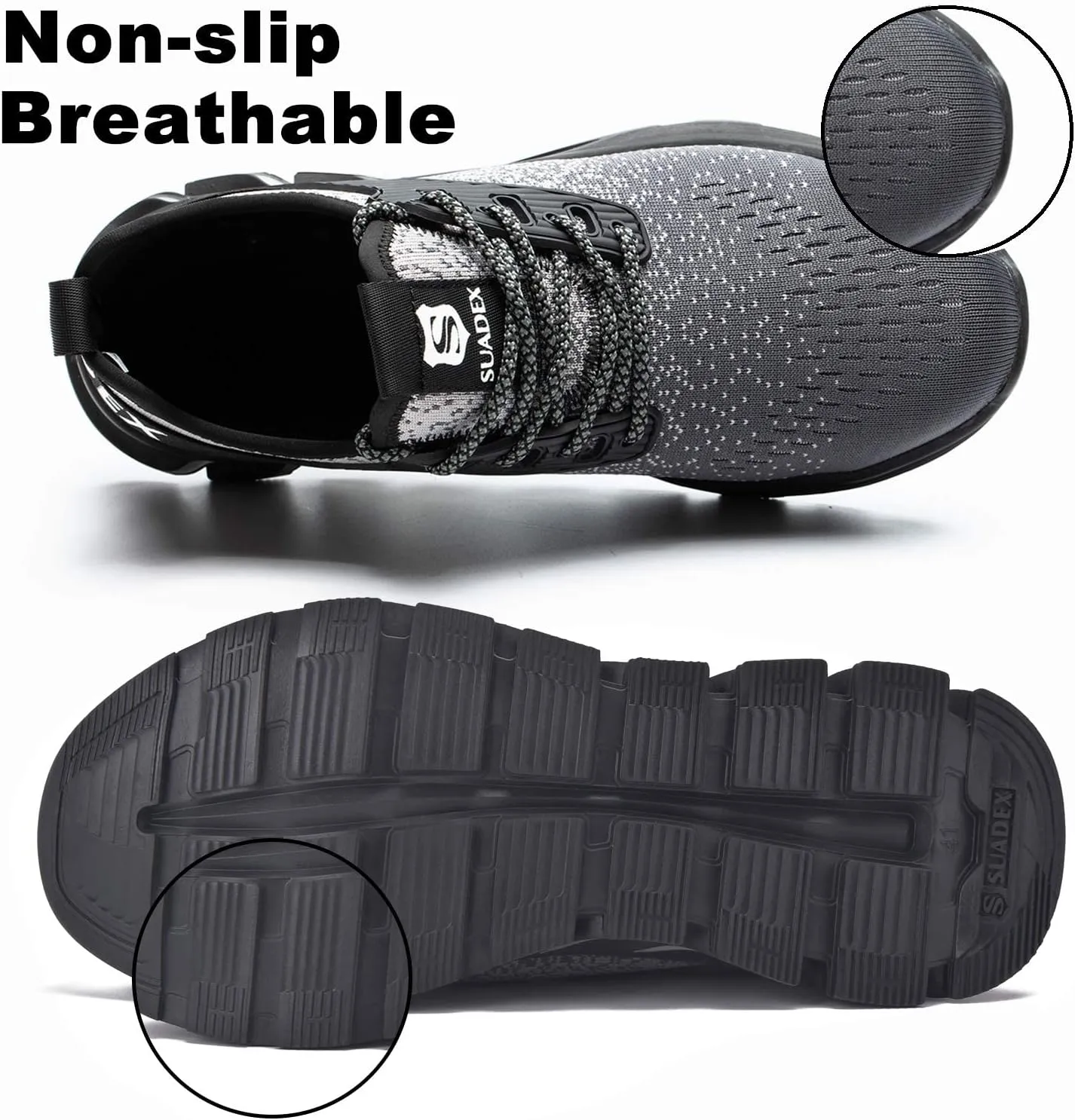 SUADEX Steel Toe Shoes for Men Women Indestructible Safety Work Tennis Shoes Lightweight Comfortable Slip Resistant Breathable Construction Composite Toe Sneakers