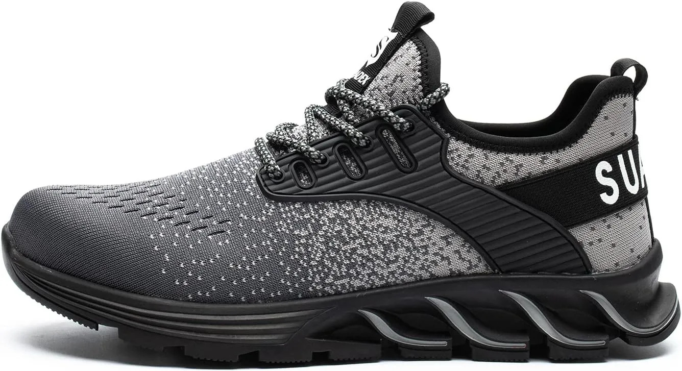 SUADEX Steel Toe Shoes for Men Women Indestructible Safety Work Tennis Shoes Lightweight Comfortable Slip Resistant Breathable Construction Composite Toe Sneakers