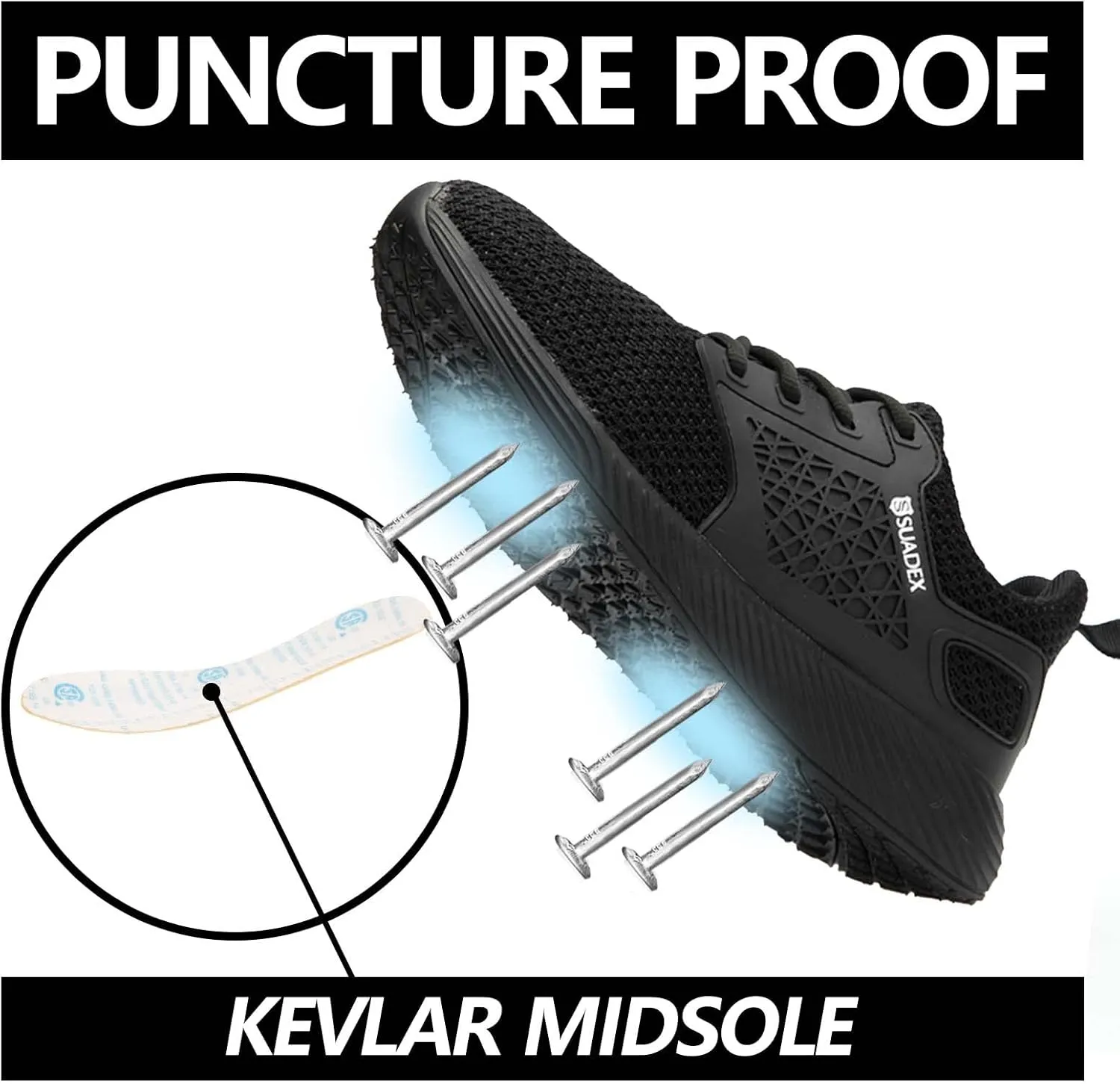 SUADEX Steel Toe Shoes for Men Women Lightweight Safety Work Sneakers for Construction Indestructible Breathable