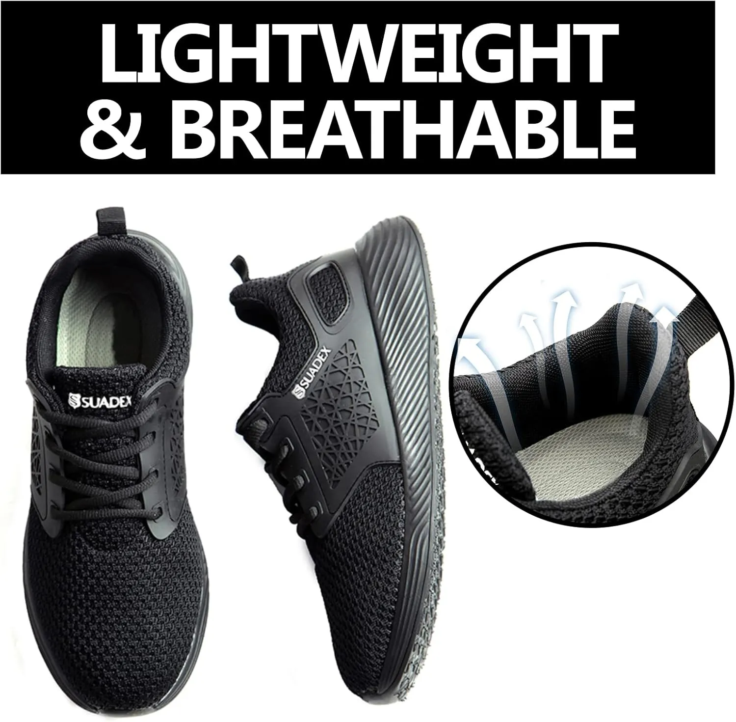 SUADEX Steel Toe Shoes for Men Women Lightweight Safety Work Sneakers for Construction Indestructible Breathable