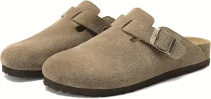 Suede Clogs for Women, Slip On Knock Off Boston Slippers Closed Toe with Cork Footbed and Arch Support, Indoor Outdoor Comfortable Mules