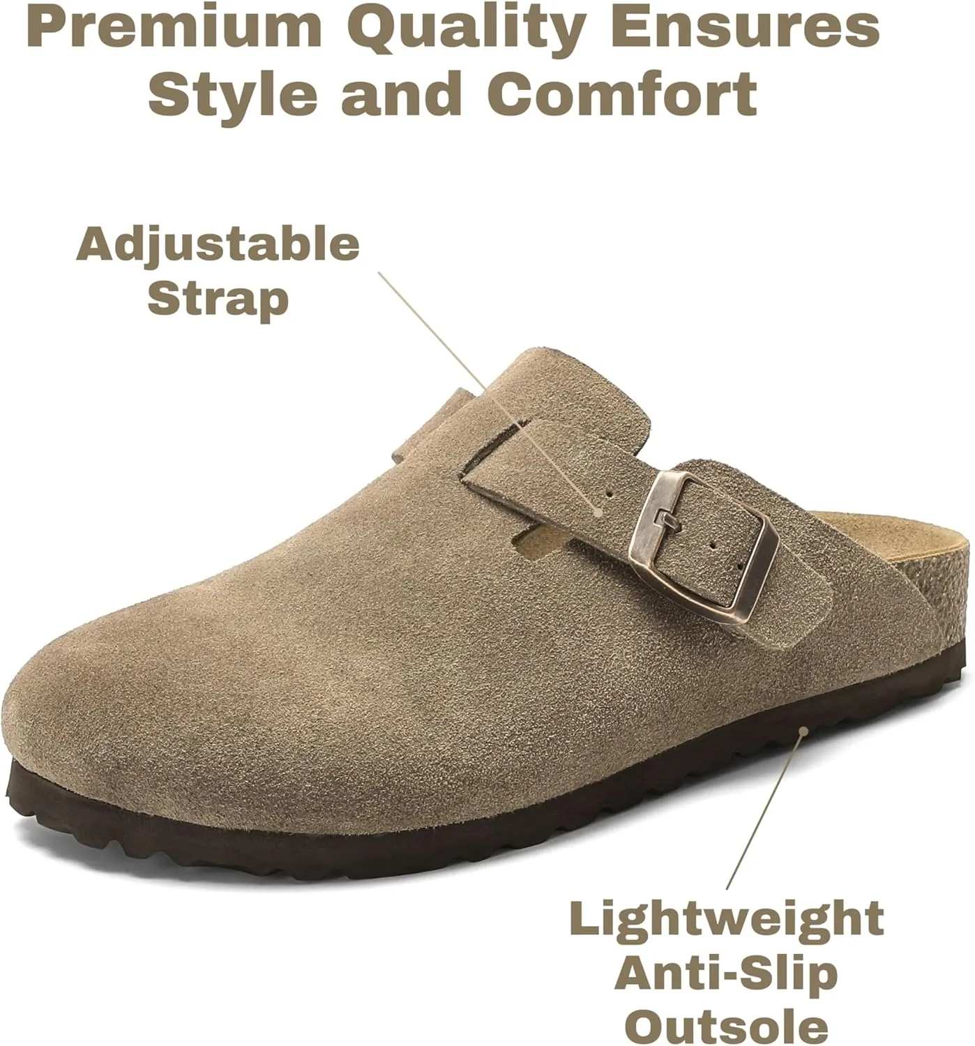 Suede Clogs for Women, Slip On Knock Off Boston Slippers Closed Toe with Cork Footbed and Arch Support, Indoor Outdoor Comfortable Mules