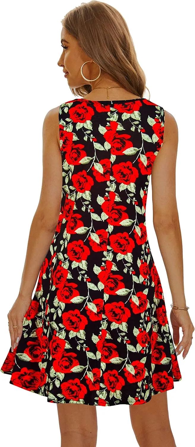 Summer Dresses for Women 2025 Casual Sundresses Beach Cover Ups Sleeveless Tshirt Swing Dress with Pockets