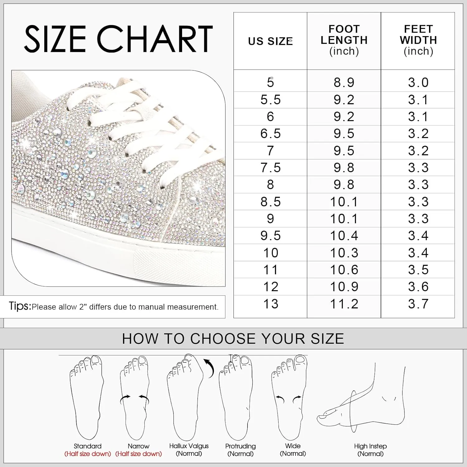 Suokdil Sparkle Rhinestone Sneakers for Women - Bling Fashion Bedazzled Platform Tennis Shoes - White Glitter Sequin Wedding and Party Shoe