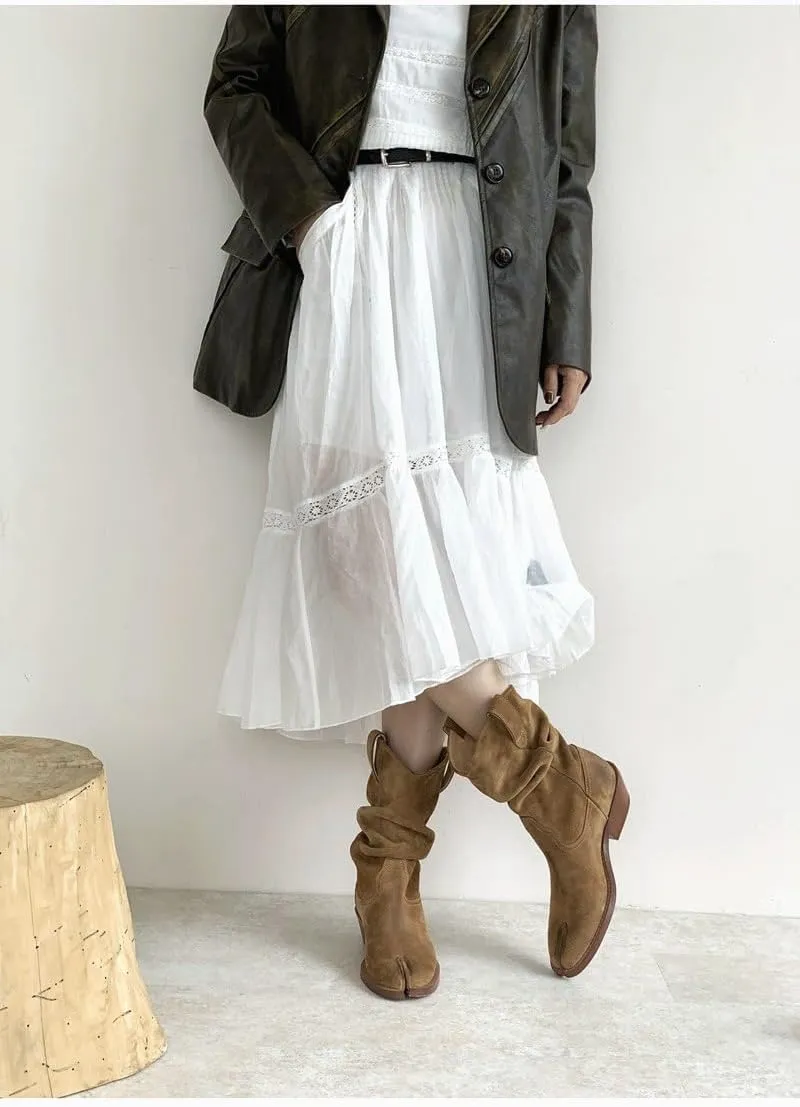 Tabi Boots Women Emo Rave Western Ankle Boots Low Heel Block Heels Booties Slip on - Low Top Split Toe Shoes Cute Casual Retro Comfortable Walking Lightweight Female Solid All-Match for Daily Wear