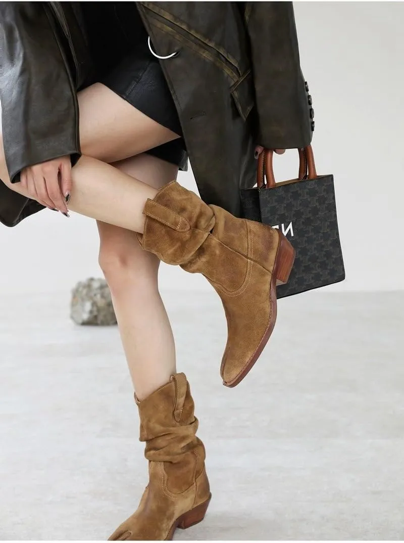 Tabi Boots Women Emo Rave Western Ankle Boots Low Heel Block Heels Booties Slip on - Low Top Split Toe Shoes Cute Casual Retro Comfortable Walking Lightweight Female Solid All-Match for Daily Wear