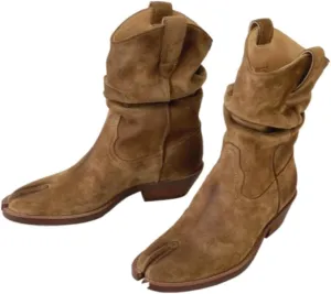 Tabi Boots Women Emo Rave Western Ankle Boots Low Heel Block Heels Booties Slip on - Low Top Split Toe Shoes Cute Casual Retro Comfortable Walking Lightweight Female Solid All-Match for Daily Wear