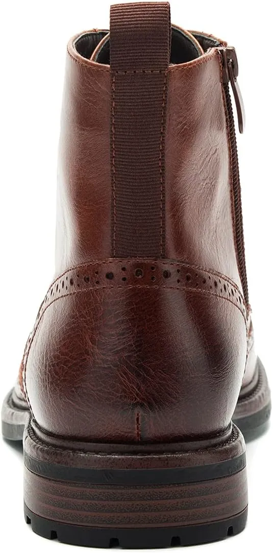 Temeshu Men's Wingtip Ankle Boot Side Zip Motorcycle Oxford Boots (with shoelaces) HH07