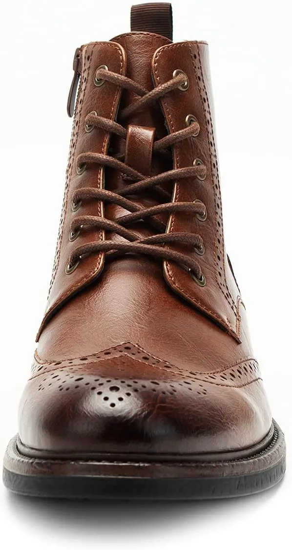 Temeshu Men's Wingtip Ankle Boot Side Zip Motorcycle Oxford Boots (with shoelaces) HH07