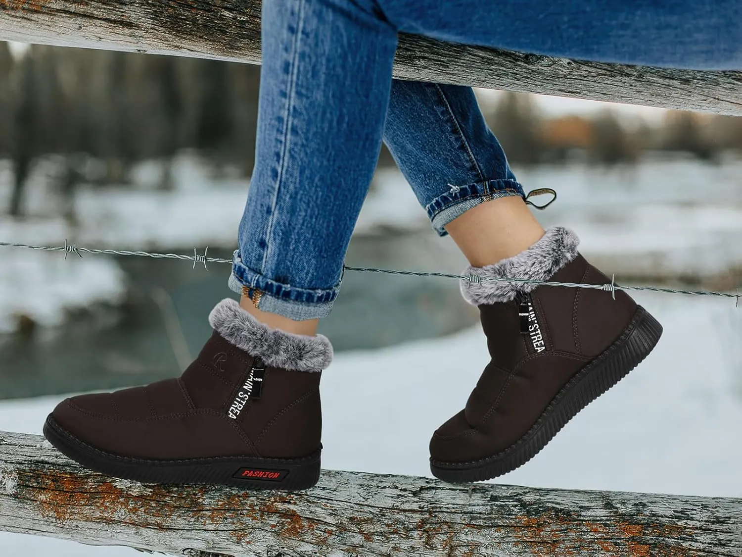 TEMOFON Womens Snow Boots Winter Warm Ankle Boots Waterproof Outdoor Fur Lined Shoes for Women