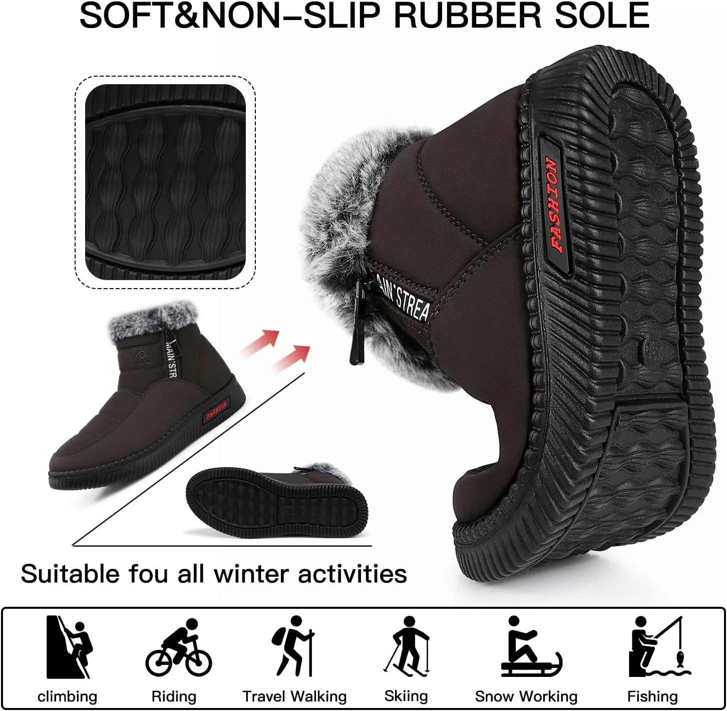 TEMOFON Womens Snow Boots Winter Warm Ankle Boots Waterproof Outdoor Fur Lined Shoes for Women