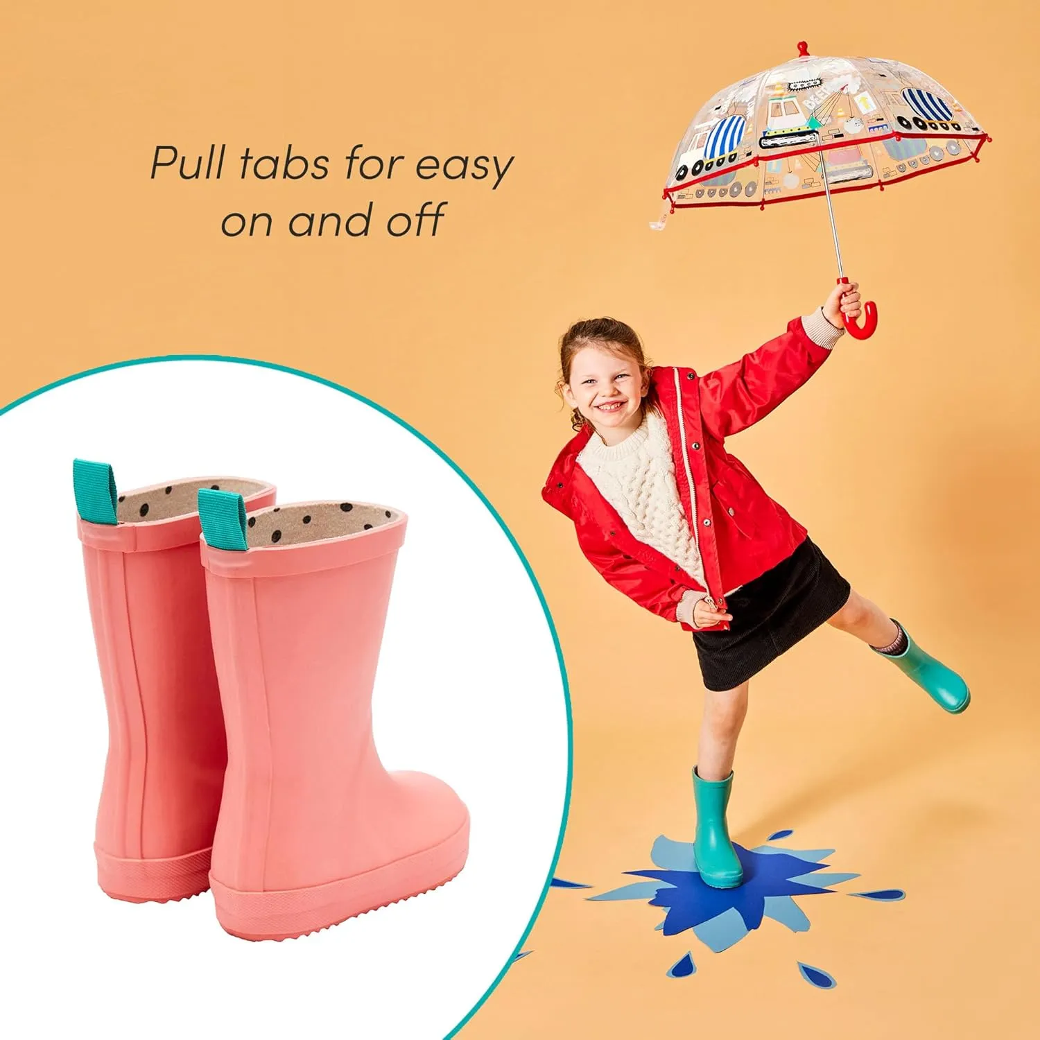 Ten Little Toddler Rain Boots for Boys & Girls, Waterproof, Lightweight, Flexible Rubber Boots with Traction for Kids
