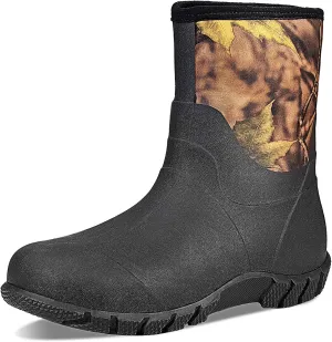 TENGTA Men's Wide Width Rubber Boots Womens Mid Calf Waterproof Mud Rain Boots for Hunting Farming Gardening Mud Working