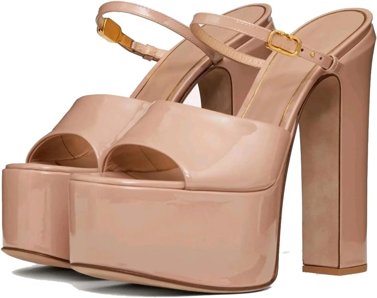 THESHY Platform Chunky Heels for Women,Ankle Strap Backless sandals Open Peep Toe High Heels Fashion Slip on Mules Summer Dress Pumps Shoes