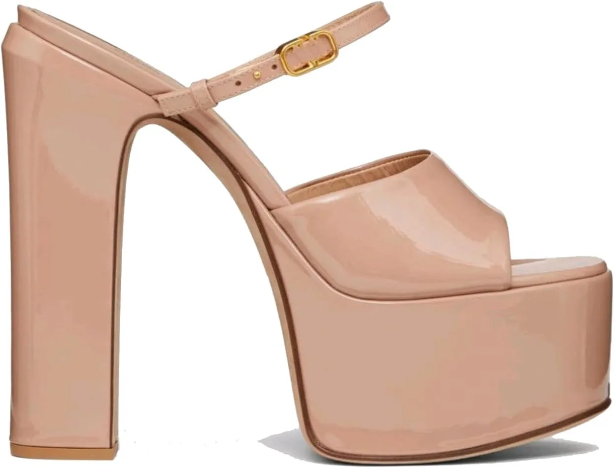 THESHY Platform Chunky Heels for Women,Ankle Strap Backless sandals Open Peep Toe High Heels Fashion Slip on Mules Summer Dress Pumps Shoes