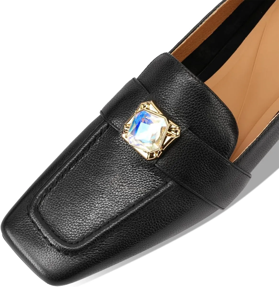 TinaCus Genuine Leather Women's Square Toe Handmade Low Chunky Heels Slip On Retro Loafers Shoes