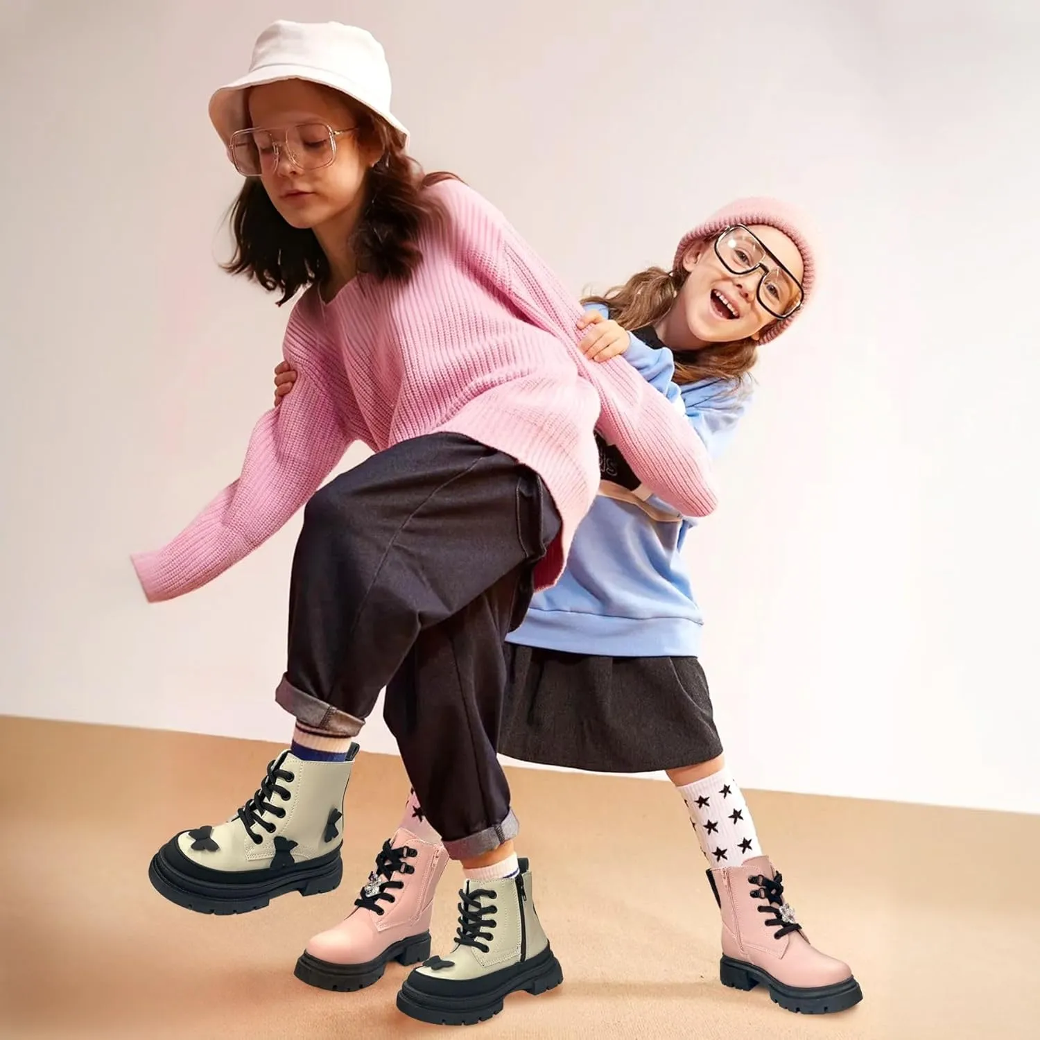 Toddler Boots Girl Side Zipper Lace Up Dress Combat Boots for Toddler/Little Kid/Big Kid