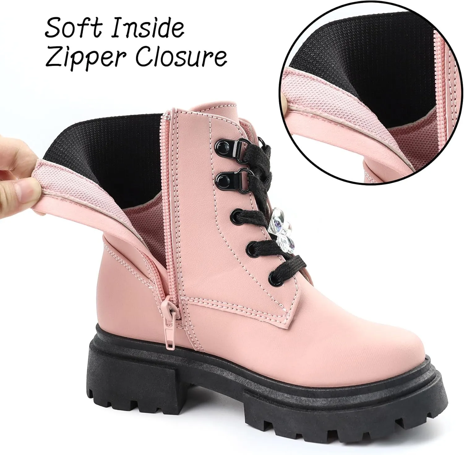 Toddler Boots Girl Side Zipper Lace Up Dress Combat Boots for Toddler/Little Kid/Big Kid