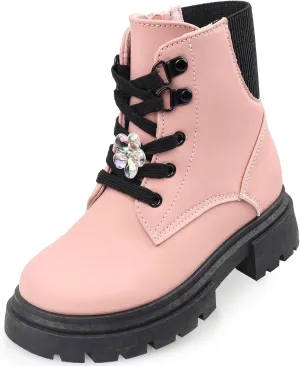 Toddler Boots Girl Side Zipper Lace Up Dress Combat Boots for Toddler/Little Kid/Big Kid