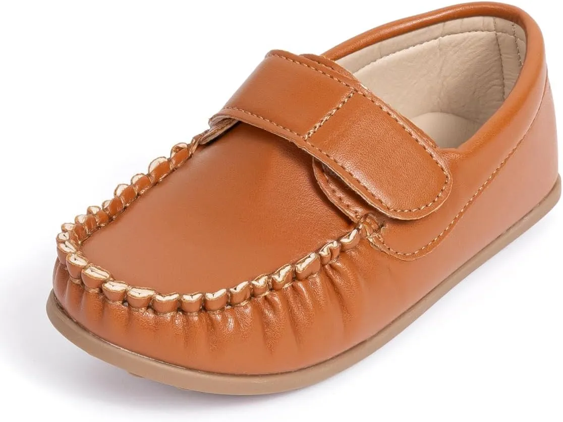 Toddler Boys Girls PU Leather Loafers Little Kids Slip-On Texture Flats Boat Wedding Dress Shoes School Uniform Moccasins Daily Walking Shoes(Toddler/Little Kids)