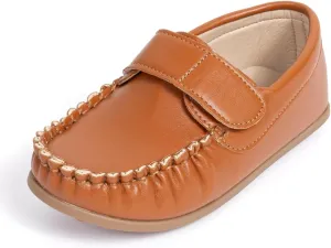 Toddler Boys Girls PU Leather Loafers Little Kids Slip-On Texture Flats Boat Wedding Dress Shoes School Uniform Moccasins Daily Walking Shoes(Toddler/Little Kids)