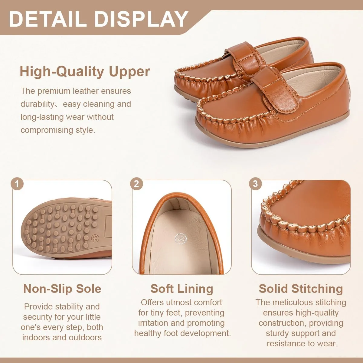 Toddler Boys Girls PU Leather Loafers Little Kids Slip-On Texture Flats Boat Wedding Dress Shoes School Uniform Moccasins Daily Walking Shoes(Toddler/Little Kids)